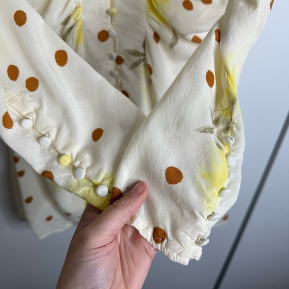 Free People - Date Night Mini Dress in Sunshine Combo - Polka Dot Long Sleeve - Picture 7 of 12